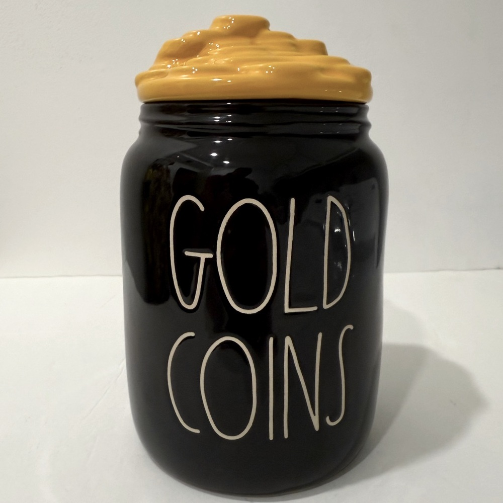 RAE DUNN GOLD COINS CANISTER w/Topper NWOT